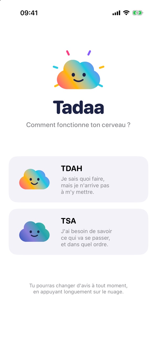Le choix de l'univers au premier lancement : TDAH ou TSA.
